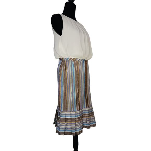 AKRIS PUNTO Colorful 100% Silk Skirt 10 Pleated Ruffle Striped‎ Event Career - Picture 6 of 16
